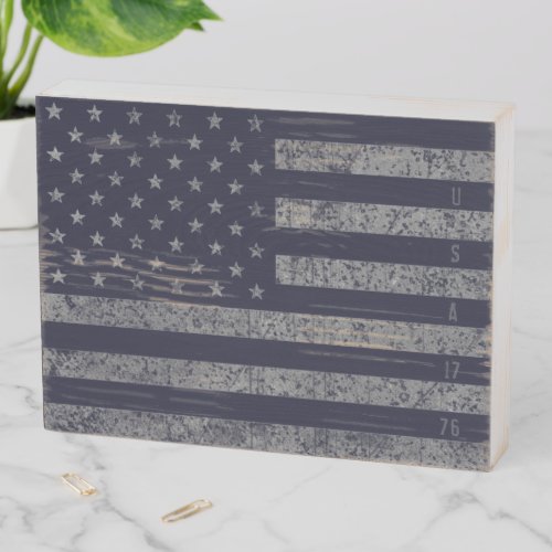 USA Vintage Blue Grunge American Flag Wooden Box Sign