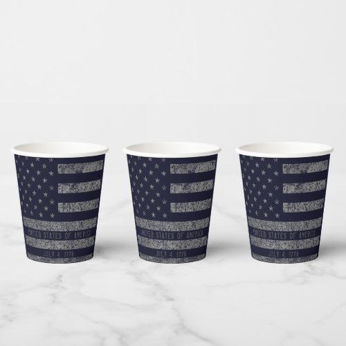 USA Vintage Dark Blue Grunge American Flag Paper Cups