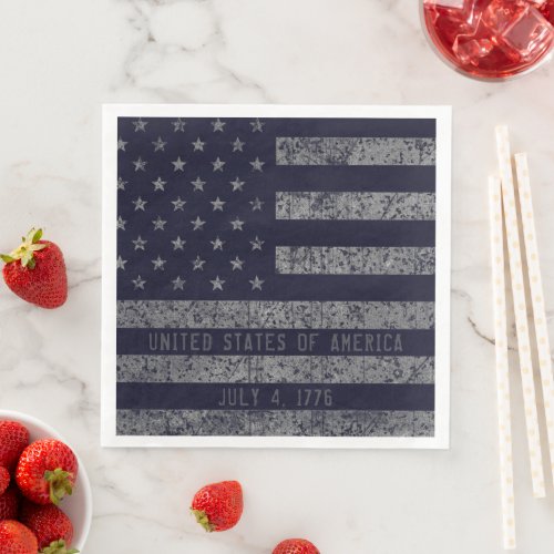 USA Vintage Dark Blue Grunge American Flag Paper Dinner Napkins