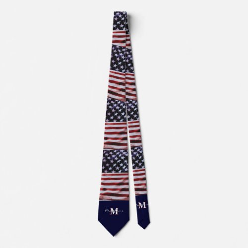 USA Vintage Flag Patriotic July4th Custom Monogram Neck Tie