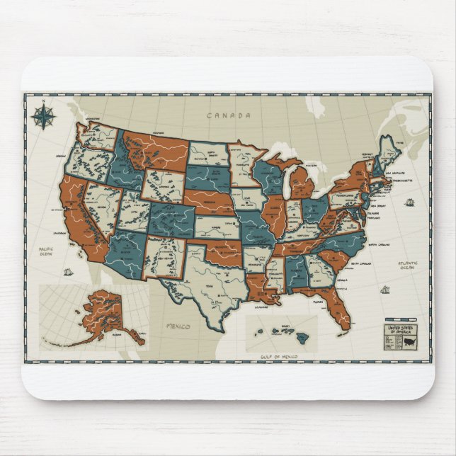 USA - Vintage Map Mouse Pad (Front)