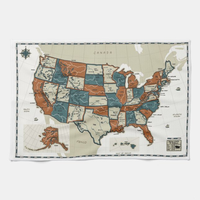 USA - Vintage Map Towel (Horizontal)