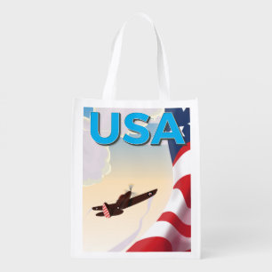 USA Vintage World War Two Poster Reusable Grocery Bag