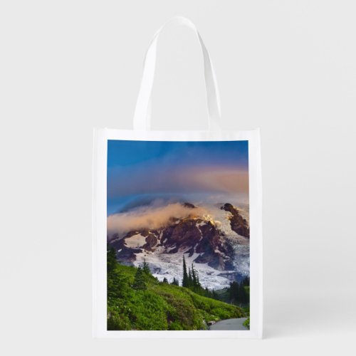 USA Washington Mt Rainier Morning sun Reusable Grocery Bag