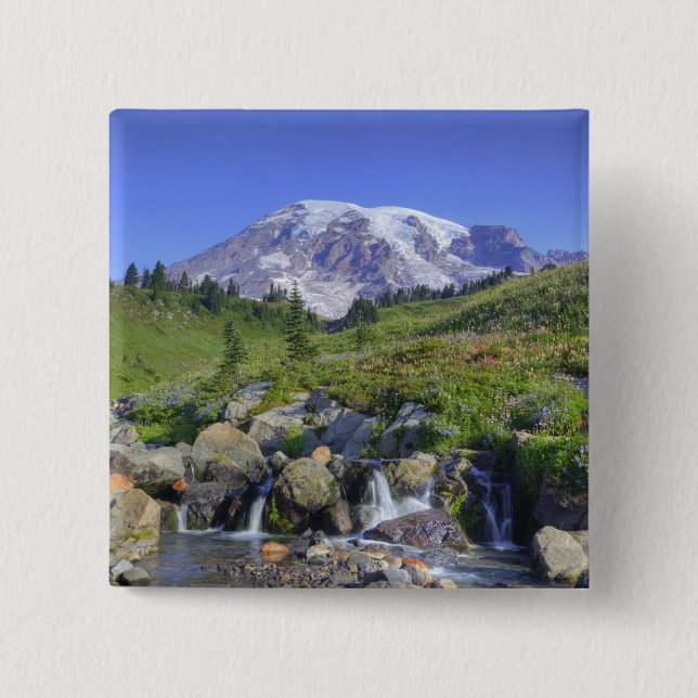 USA, Washington, Mt. Rainier NP, Mt. Rainier and 2 Pinback Button (Front)
