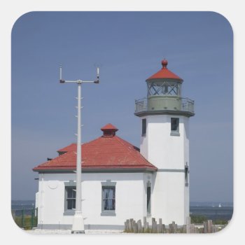 Usa  Washington  Seattle  Alki Point Lighthouse  Square Sticker by tothebeach at Zazzle