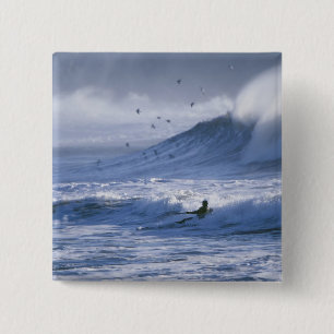 USA, Washington State, La Push. Man kayak Pinback Button