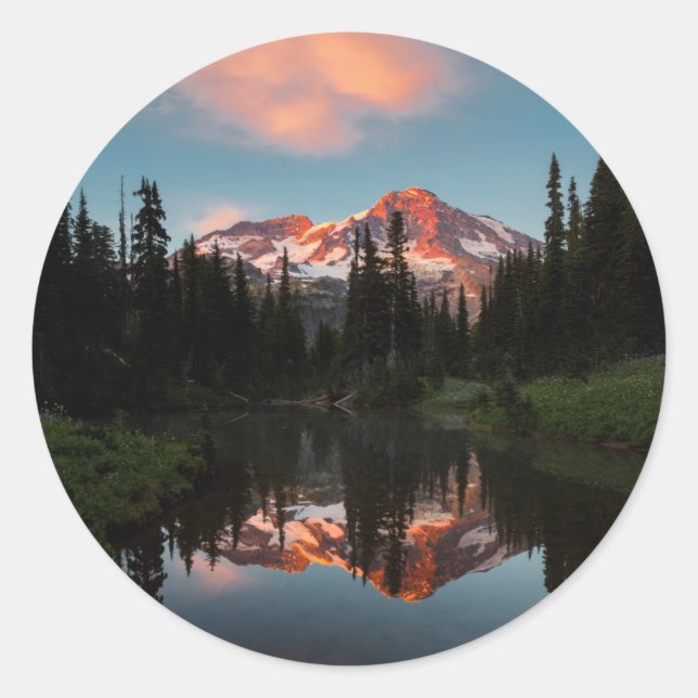 USA, Washington State. Mt. Rainier Reflected Classic Round Sticker (Front)