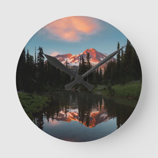 USA, Washington State. Mt. Rainier Reflected Round Clock (Front)