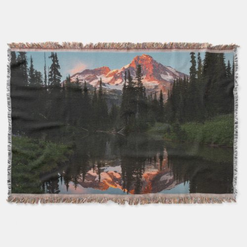 USA Washington State Mt Rainier Reflected Throw Blanket