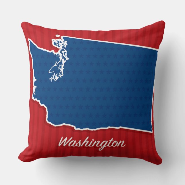 USA Washington State Patriotic Stars Stripes Map Throw Pillow (Front)