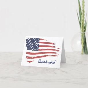 USA Watercolor American Flag Military Patriotic Letterpress Thank You Card