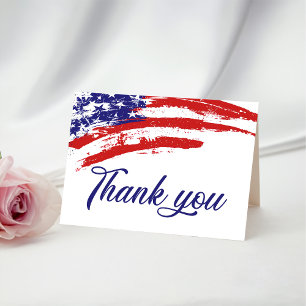USA Watercolor American Flag Military Patriotic Letterpress Thank You Card