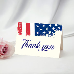 USA Watercolor American Flag Military Patriotic Letterpress Thank You Card