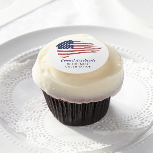 USA Watercolor American Flag Military Retirement Edible Frosting Rounds