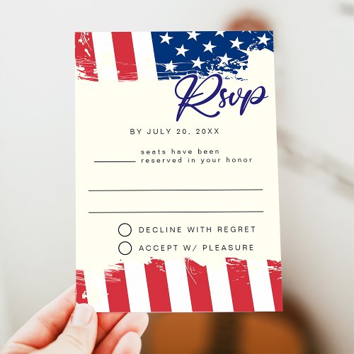 USA Watercolor American Flag Party RSVP Postcard