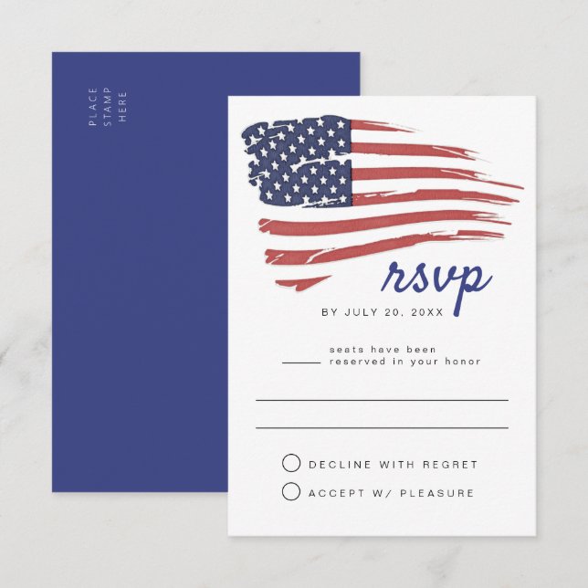 USA Watercolor American Flag Party RSVP Postcard (Front/Back)