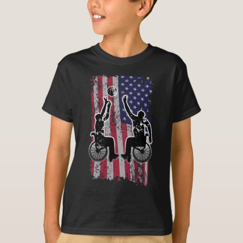 USA Wheelchair Basketball Patriotic Flag_Disabled  T_Shirt