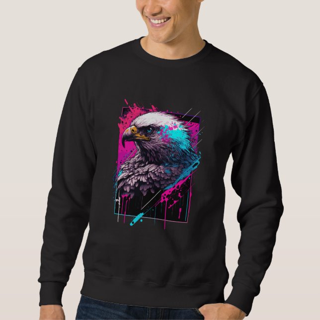 USA Wild Colorful Splash Eagle Illustration Graphi Sweatshirt (Front)