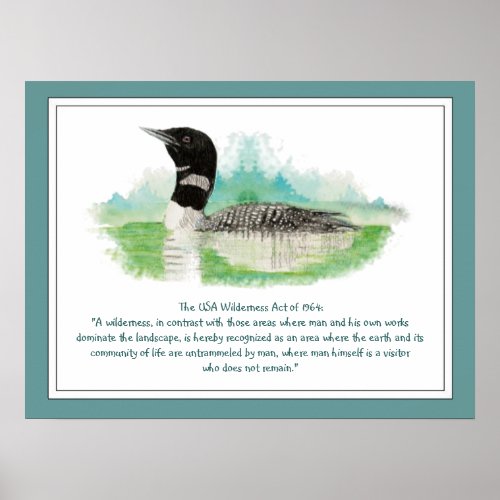 USA Wilderness Act Quote Watercolor Loon Poster