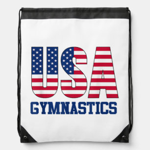USA with American Flag Gymnastics Sports Drawstring Bag