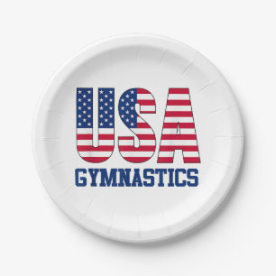 USA with American Flag Gymnastics Sports Paper Plates