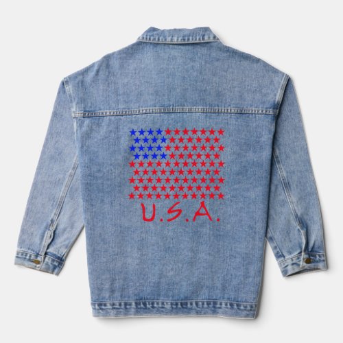 USA with Blue and Red Stars Patriotic Denim Jacket