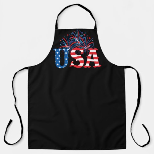 USA with fireworks black apron