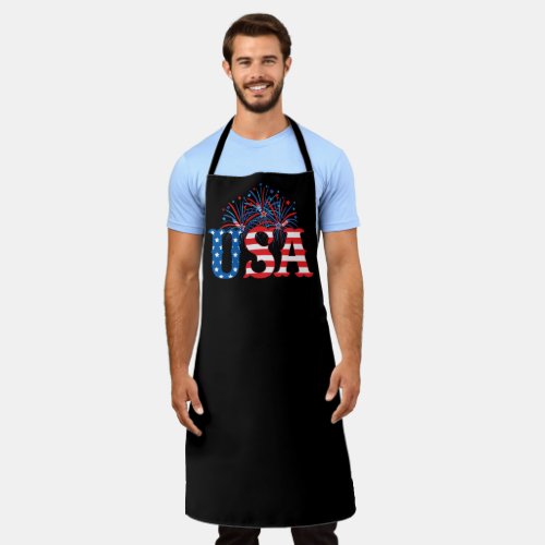 USA with fireworks black apron