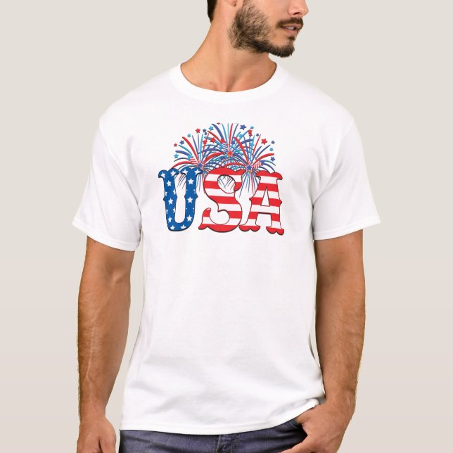 USA with fireworks T-Shirt (Front)