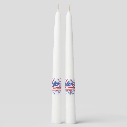 USA with red white and blue fireworks Taper Candle