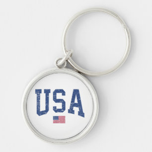 USA Women Men Kids Patriotic American Flag Distres Keychain