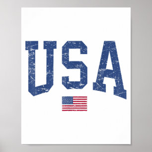 USA Women Men Kids Patriotic American Flag Distres Poster