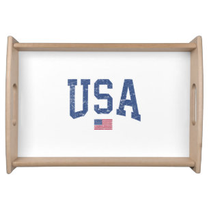 USA Women Men Kids Patriotic American Flag Distres Serving Tray