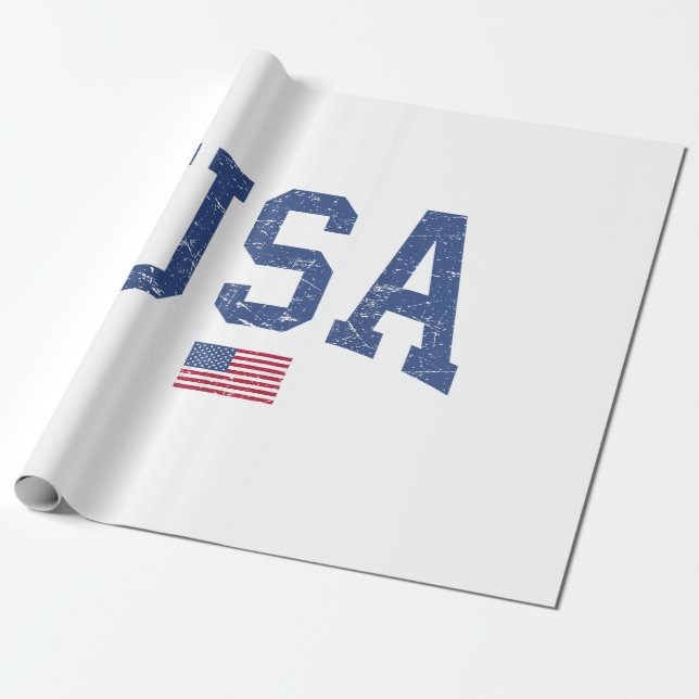 USA Women Men Kids Patriotic American Flag Distres Wrapping Paper (Unrolled)