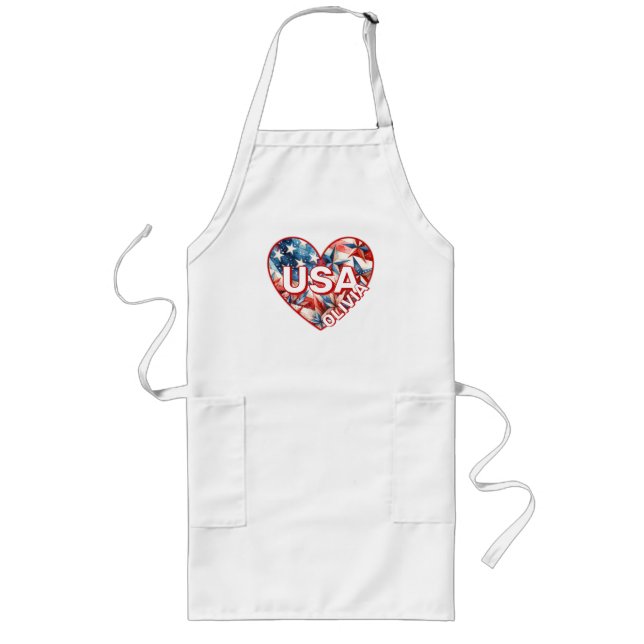 USA Womens Add Name Long Apron (Front)