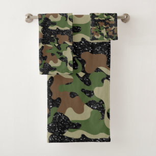 USA Woodland Camo Army Olive Brown Black Sparkle Bath Towel Set
