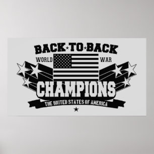 USA World War Champions Black & White Poster