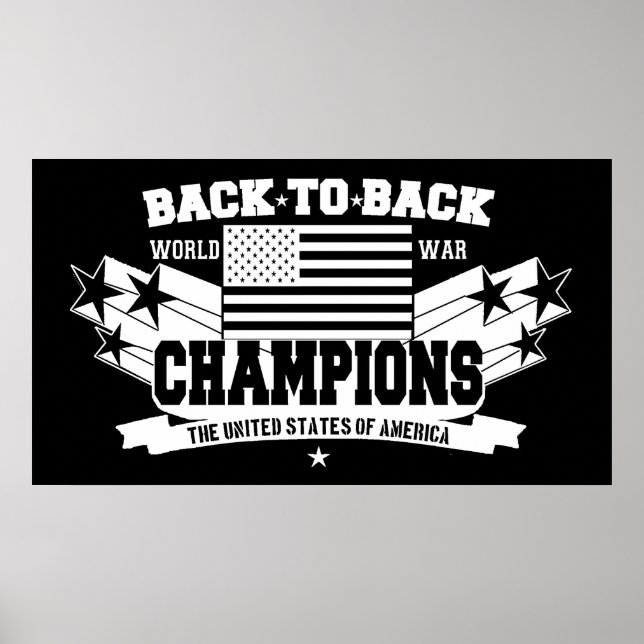 USA World War Champions Black & White Poster (Front)