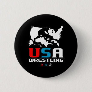 Usa Wrestling Independence Day American Flag Wrest Button
