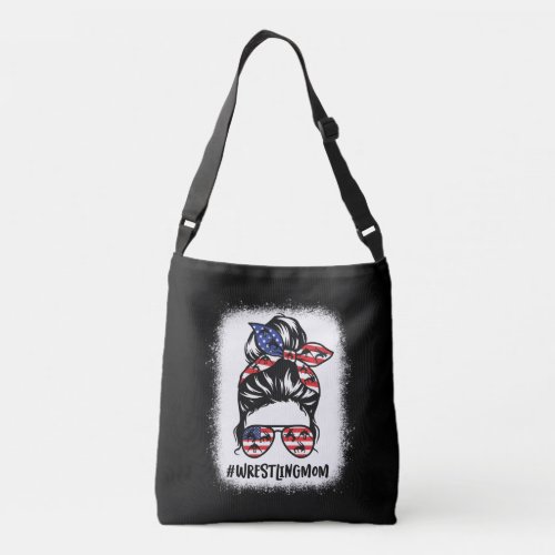 USA Wrestling Mom Bleached Wrestle Woman Messy Bun Crossbody Bag