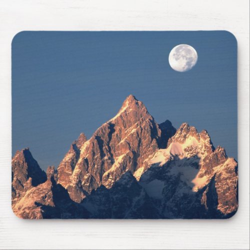 USA Wyoming Grand Teton NP A full moon sets Mouse Pad