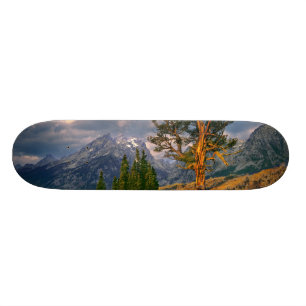 USA, Wyoming, Grand Teton NP. Sunrise greets a Skateboard Deck