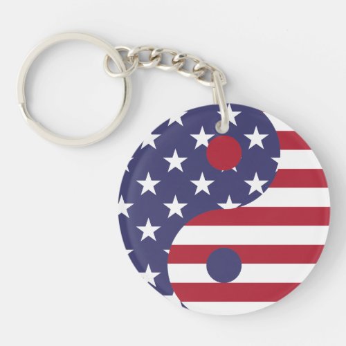 USA Yin Yang Forth of July Red White Blue Flag Keychain