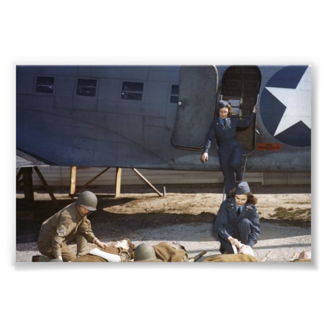 USAAF Flight Nurses and Medic Caring for Wounded Photo Print (Front)