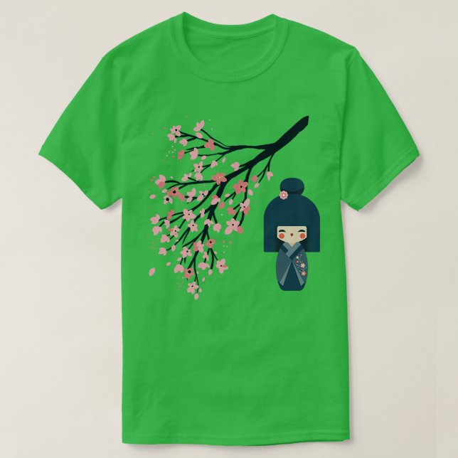 Usaburo Kokeshi doll and Japanese Sakura Cherry Bl T-Shirt (Design Front)