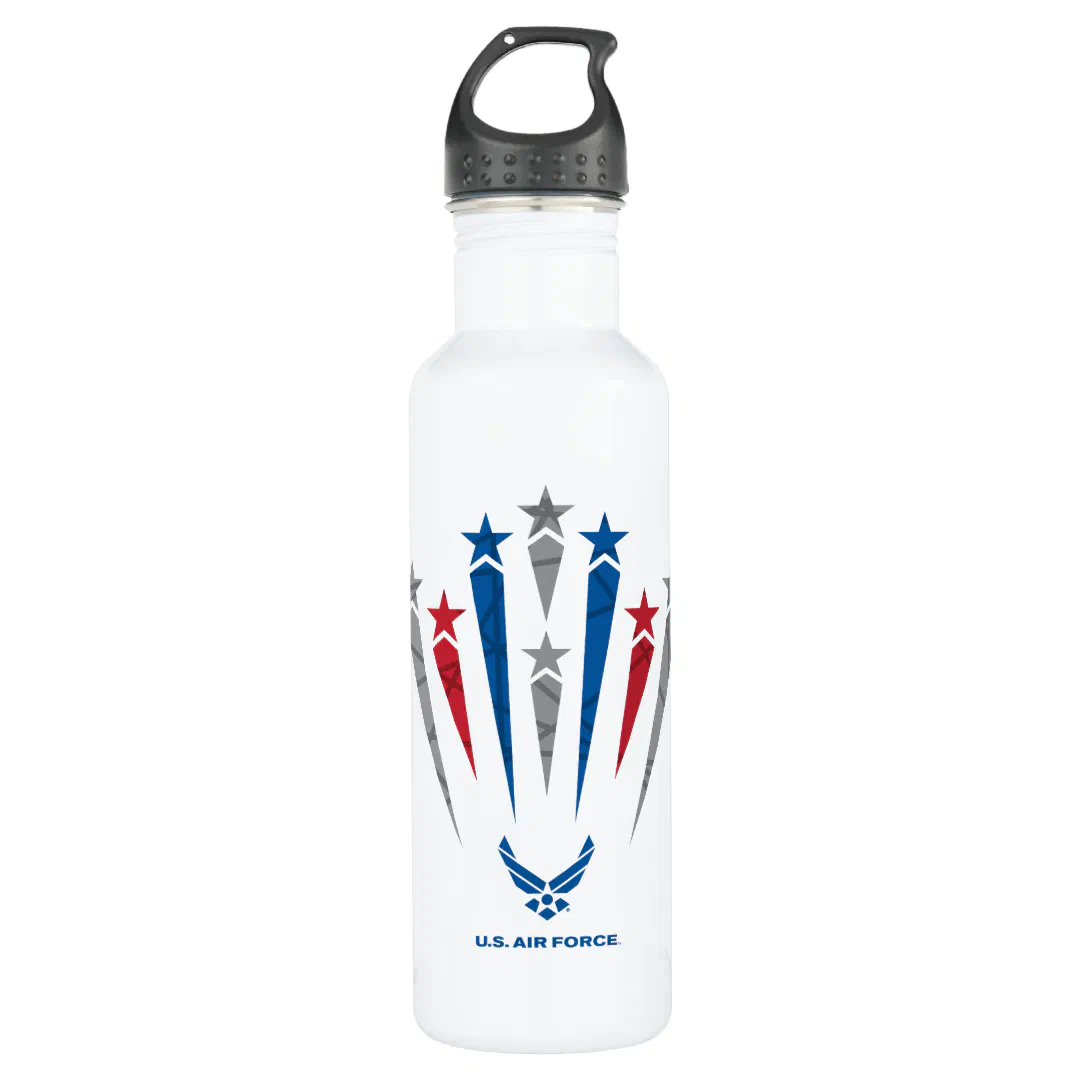 USAF | Red, Grey & Blue Stars Stainless Steel Water Bottle (Front)