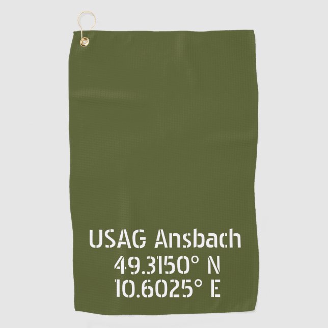 USAG Ansbach Latitude Longitude  Golf Towel (Front)