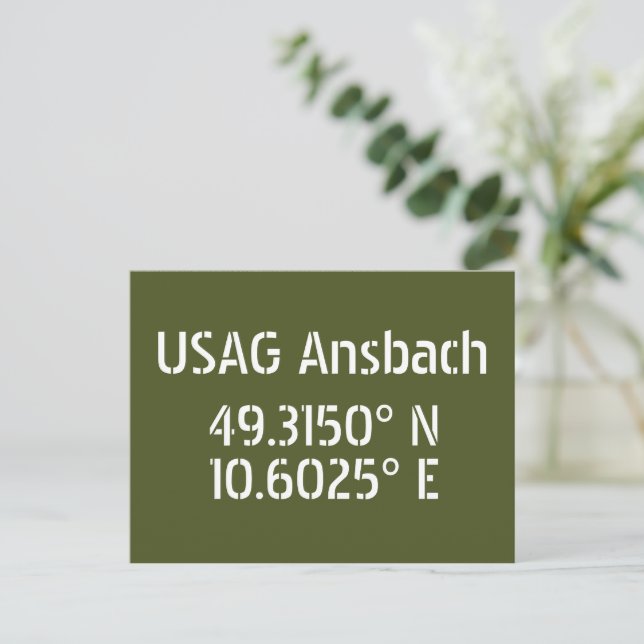 USAG Ansbach Latitude Longitude Postcard (Standing Front)