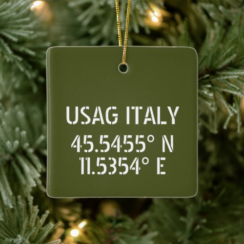 USAG Italy Latitude Longitude Personalized Ceramic Ornament